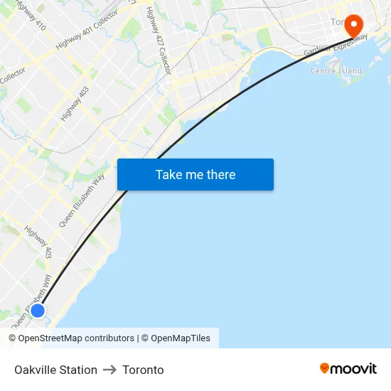 Oakville Station to Toronto map