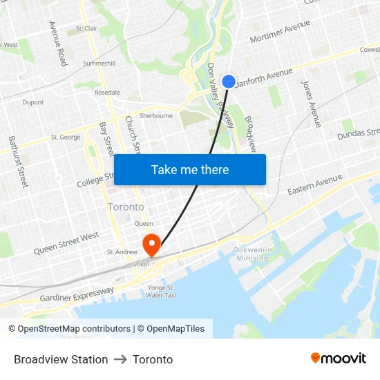Broadview Station to Toronto map