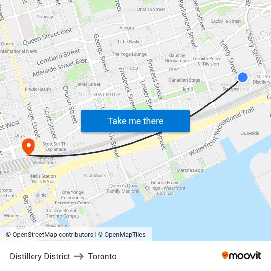 Distillery District to Toronto map