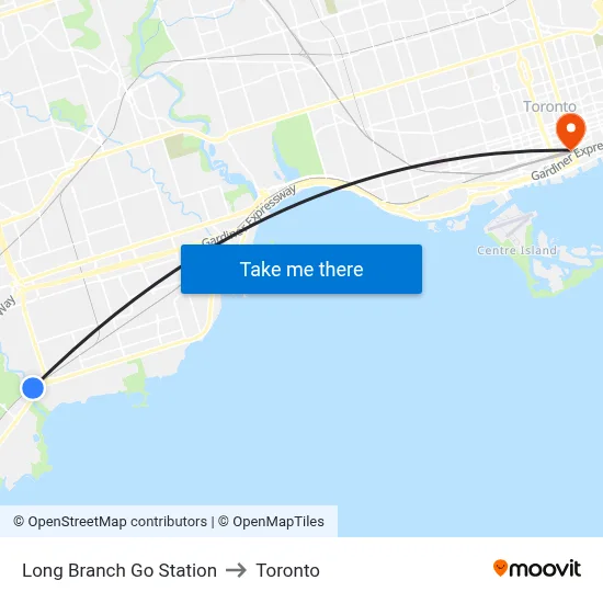 Long Branch Go Station to Toronto map