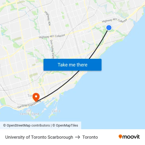 University of Toronto Scarborough to Toronto map