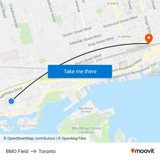 BMO Field to Toronto map