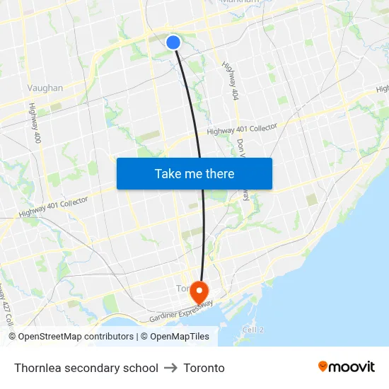 Thornlea secondary school to Toronto map