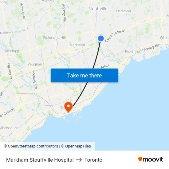 Markham Stouffville Hospital to Toronto map