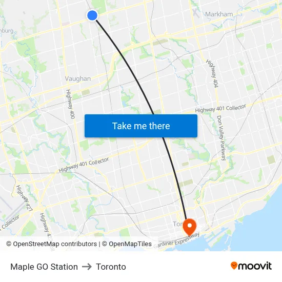 Maple GO Station to Toronto map
