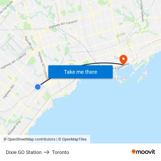 Dixie GO Station to Toronto map