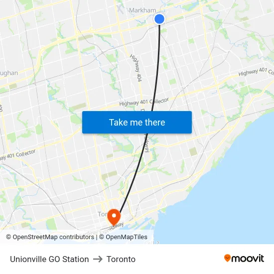 Unionville GO Station to Toronto map