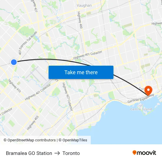 Bramalea GO Station to Toronto map