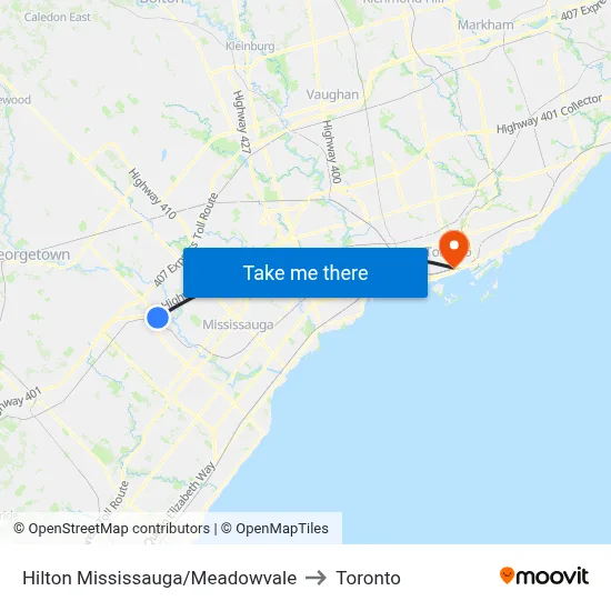 Hilton Mississauga/Meadowvale to Toronto map
