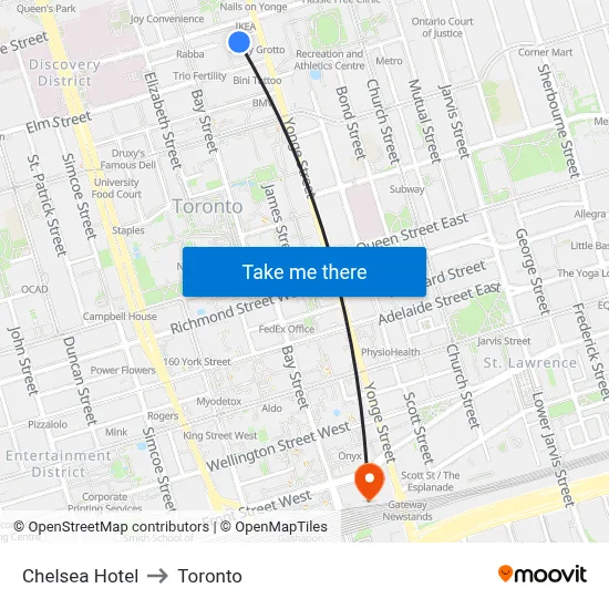 Chelsea Hotel to Toronto map