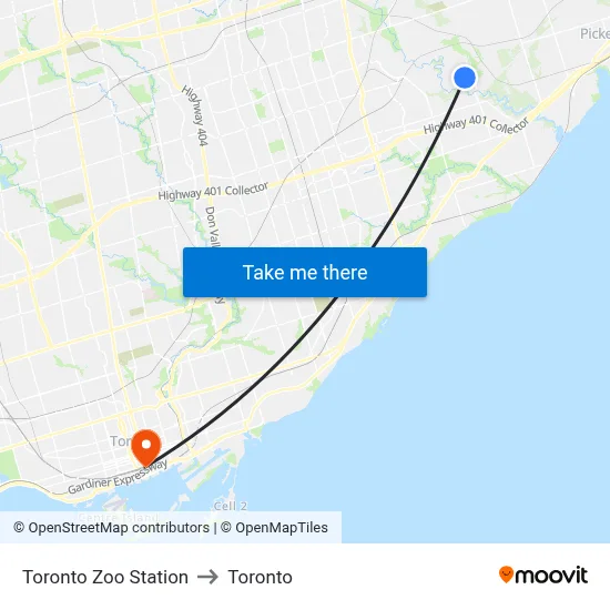 Toronto Zoo Station to Toronto map