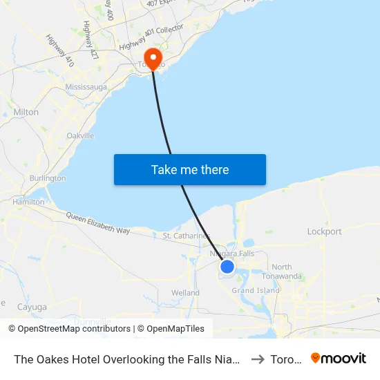 The Oakes Hotel Overlooking the Falls Niagara Falls to Toronto map