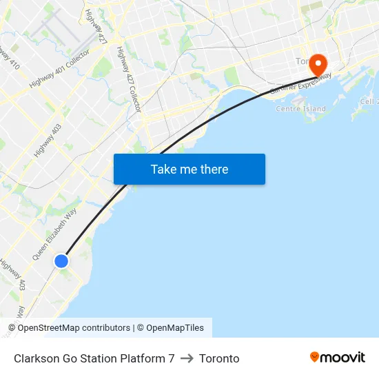 Clarkson Go Station Platform 7 to Toronto map