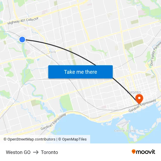 Weston GO to Toronto map