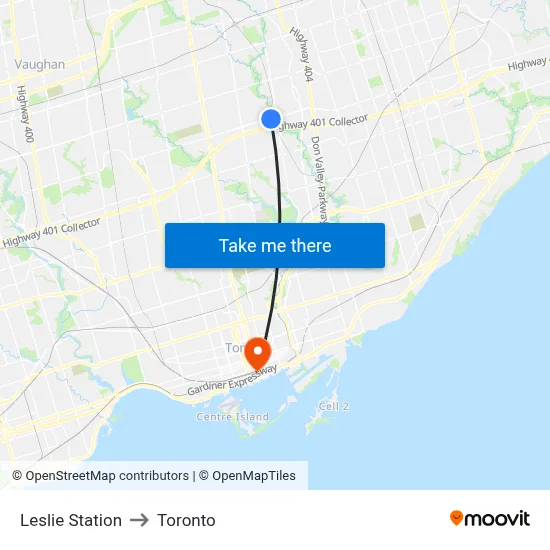Leslie Station to Toronto map