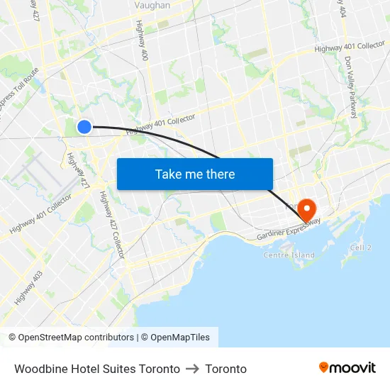 Woodbine Hotel Suites Toronto to Toronto map