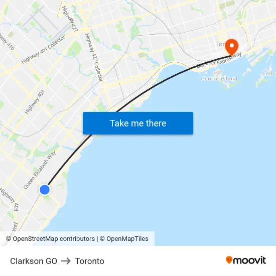 Clarkson GO to Toronto map