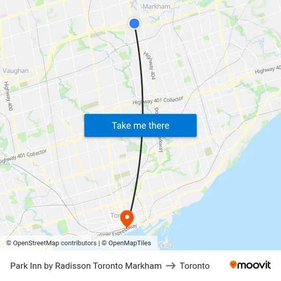 Park Inn by Radisson Toronto Markham to Toronto map
