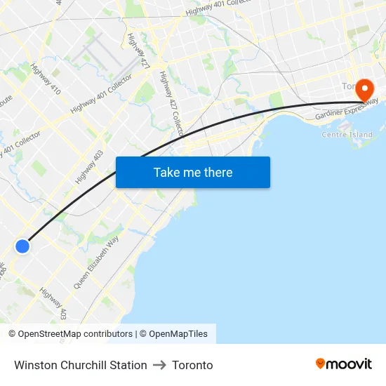 Winston Churchill Station to Toronto map
