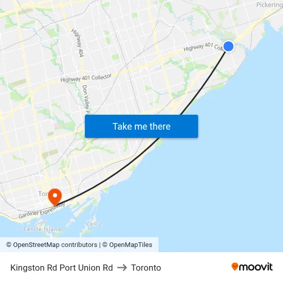 Kingston Rd Port Union Rd to Toronto map