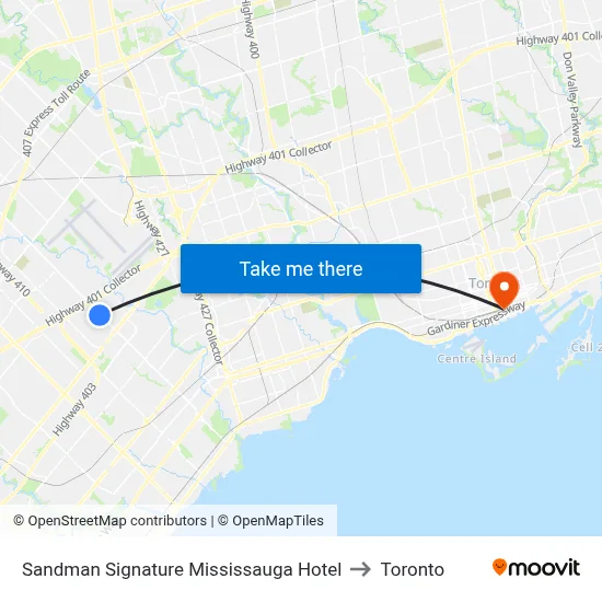 Sandman Signature Mississauga Hotel to Toronto map