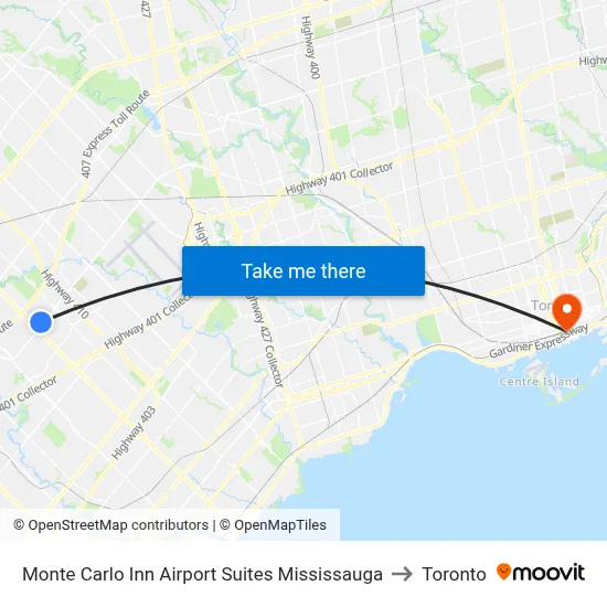 Monte Carlo Inn Airport Suites Mississauga to Toronto map