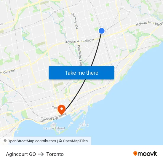 Agincourt GO to Toronto map
