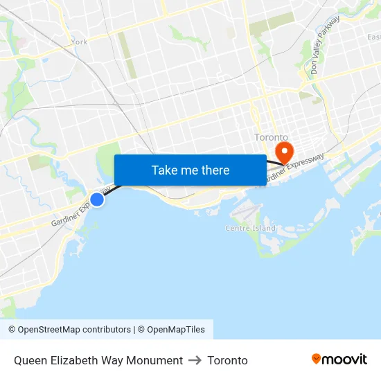 Queen Elizabeth Way Monument to Toronto map