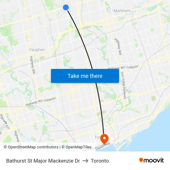 Bathurst St Major Mackenzie Dr to Toronto map