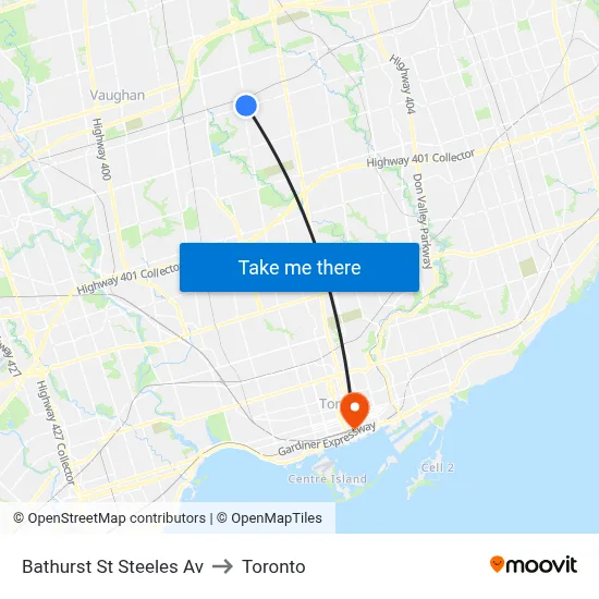 Bathurst St Steeles Av to Toronto map