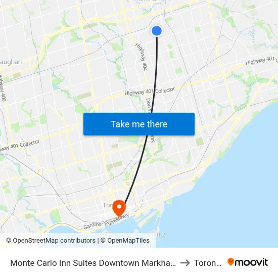 Monte Carlo Inn Suites Downtown Markham to Toronto map