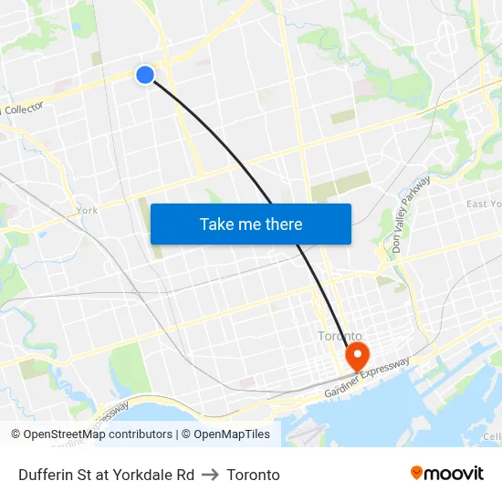 Dufferin St at Yorkdale Rd to Toronto map