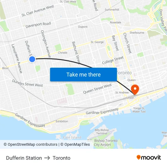 Dufferin Station to Toronto map