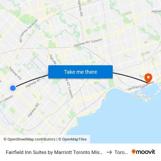 Fairfield Inn Suites by Marriott Toronto Mississauga to Toronto map