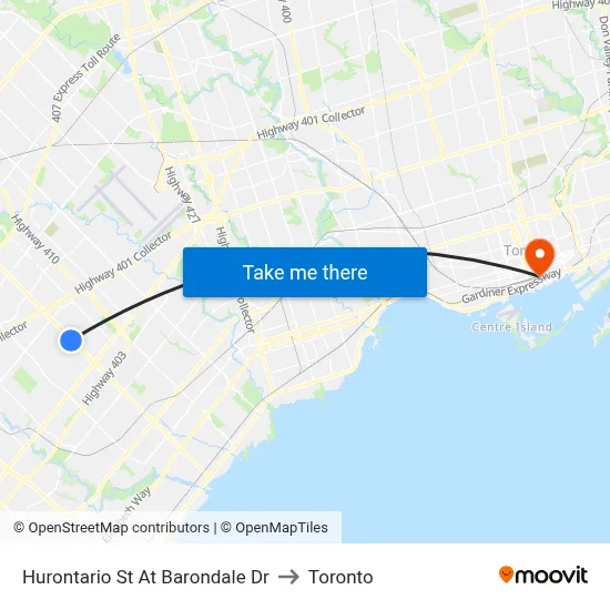 Hurontario St At Barondale Dr to Toronto map