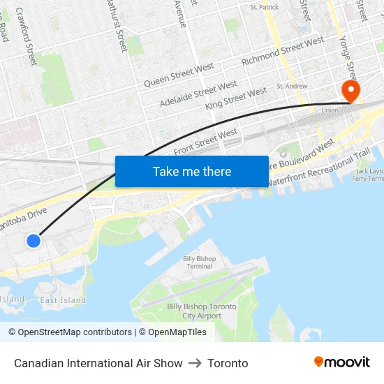 Canadian International Air Show to Toronto map