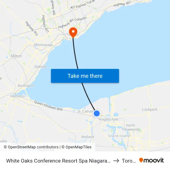 White Oaks Conference Resort Spa Niagara on the Lake to Toronto map