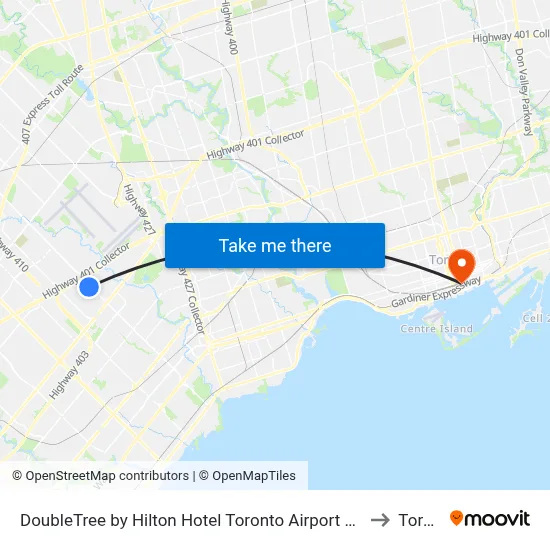 DoubleTree by Hilton Hotel Toronto Airport West Mississauga to Toronto map