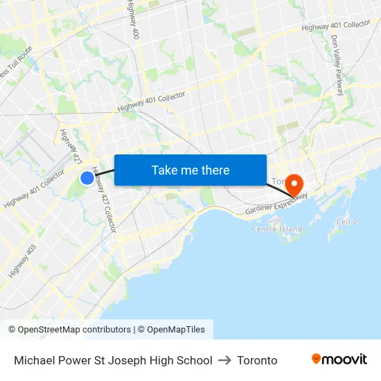 Michael Power St Joseph High School to Toronto map