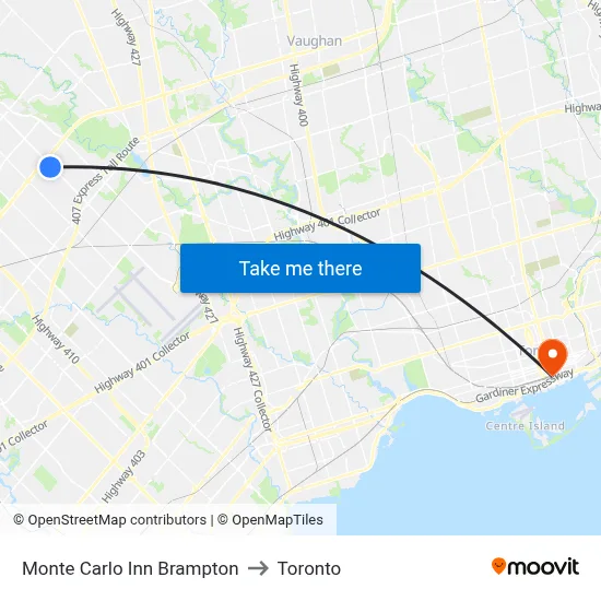 Monte Carlo Inn Brampton to Toronto map