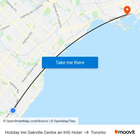 Holiday Inn Oakville Centre an IHG Hotel to Toronto map