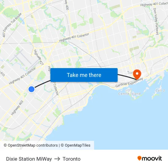 Dixie Station MiWay to Toronto map