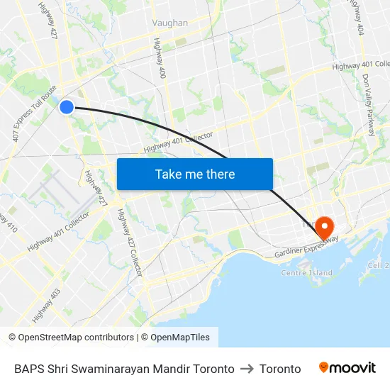 BAPS Shri Swaminarayan Mandir Toronto to Toronto map