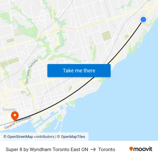 Super 8 by Wyndham Toronto East ON to Toronto map
