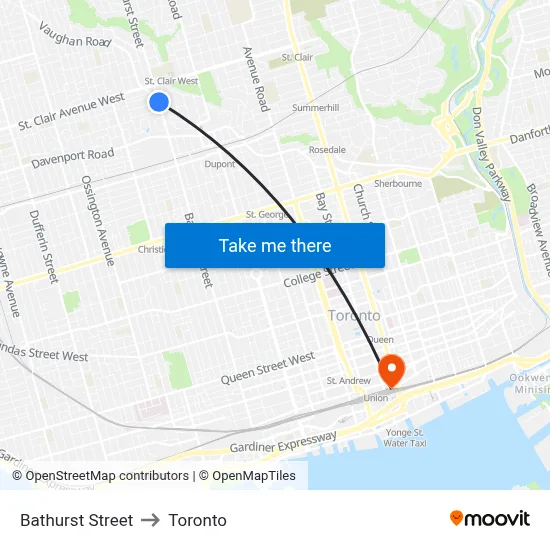 Bathurst Street to Toronto map