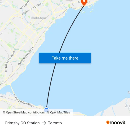 Grimsby GO Station to Toronto map