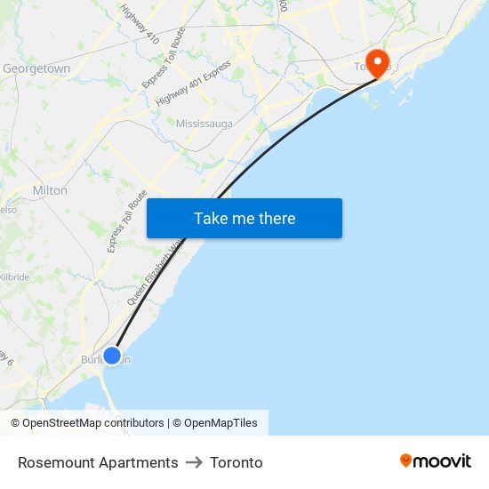 Rosemount Apartments to Toronto map