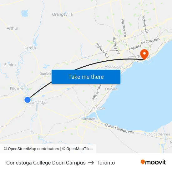 Conestoga College Doon Campus to Toronto map