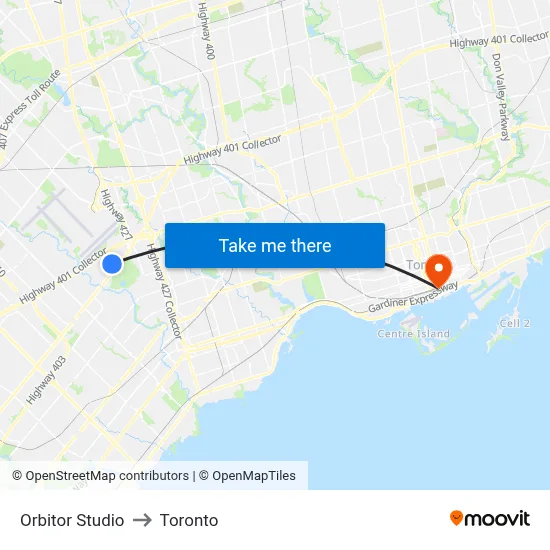 Orbitor Studio to Toronto map