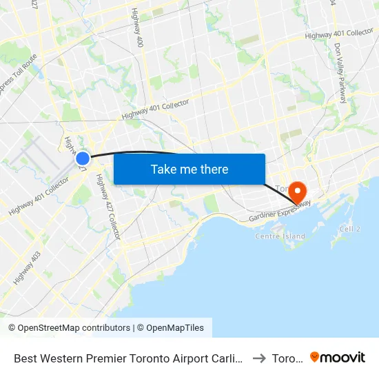 Best Western Premier Toronto Airport Carlingview Hotel to Toronto map